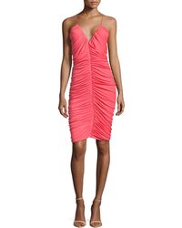Halston Heritage Ruched V-Neck Sheath Dress - Lyst