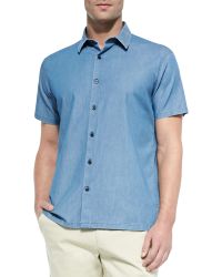 Theory Short-Sleeve Cotton-Blend Shirt - Lyst