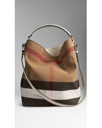 Burberry Medium Canvas Check Hobo Bag - Lyst