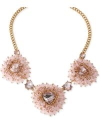 Betsey Johnson Gold-Tone Woven Pink Beaded Heart Frontal Necklace - Lyst