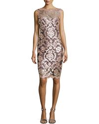 Tadashi Shoji Metallic Lace Overlay Cocktail Sheath Dress - Lyst