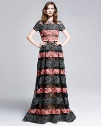 Elie Saab Bicolor Lace-striped Gown - Lyst