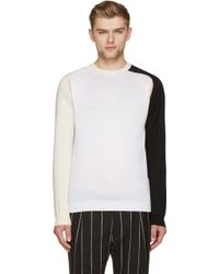 Ann Demeulemeester White And Black Colorblock Crewneck Sweater - Lyst