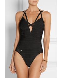 Hervé Léger Neith Mesh-Trimmed Bandage Swimsuit - Lyst