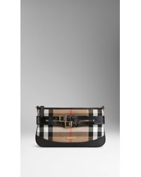 Burberry House Check And Leather Clutch Bag - Lyst