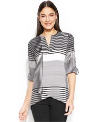 Calvin Klein Roll-Tab-Sleeve Grid-Print Tunic - Lyst