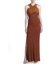 Donna Karan New York Slash Ruched Jersey Evening Dress - Lyst