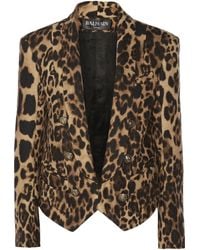 Balmain Leopard-Print Wool-Blend Blazer - Lyst