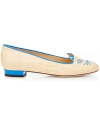 Charlotte Olympia Kitty Raffia Flats - Lyst