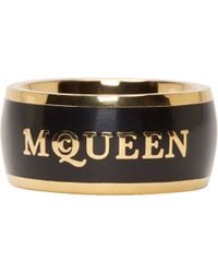 Alexander McQueen Black And Gold Enamel Ring - Lyst
