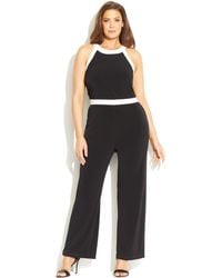 Calvin Klein Plus Size Contrast-Trim Halter Jumpsuit - Lyst