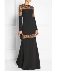 Elie Saab Lace-Paneled Stretch-Crepe Gown - Lyst