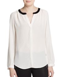 Joie Honorine Velvet-Accented Silk Blouse - Lyst