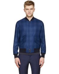 Alexander McQueen Blue Wool Bomber Jacket - Lyst