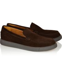 Linea Lychees Fringe and Bow Trim Suede Loafer Shoes in Brown (Camel