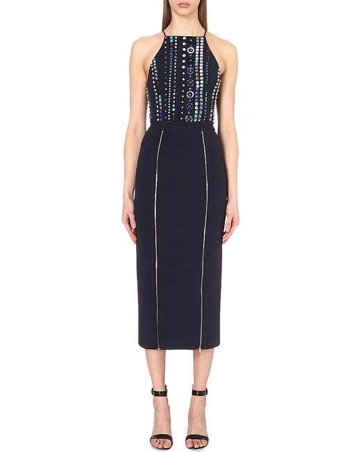 David Koma Crystal Embellished Midi Dress In Black Navy Lyst