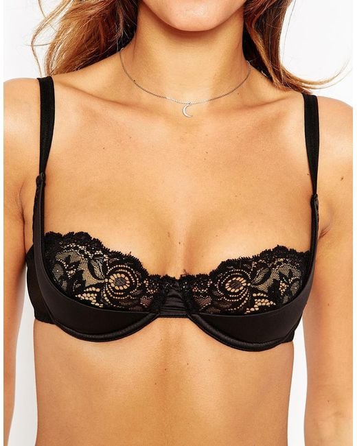 Asos Katie May Lace Satin Moulded Quarter Cup Underwire Bra In Black