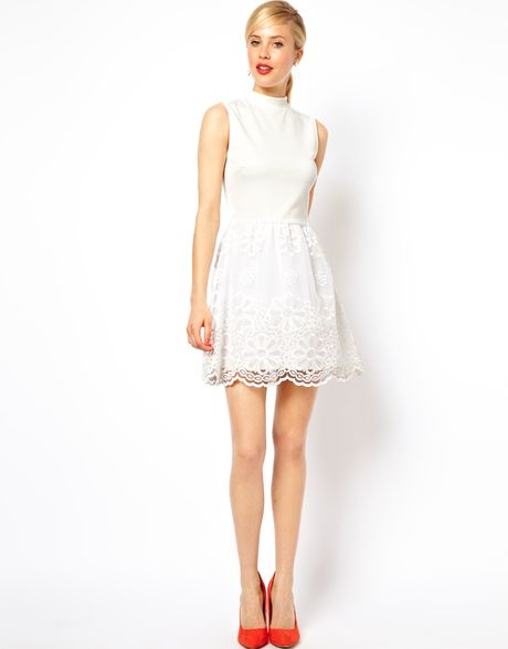 Asos Prom Dress with High Neck in White | Lyst