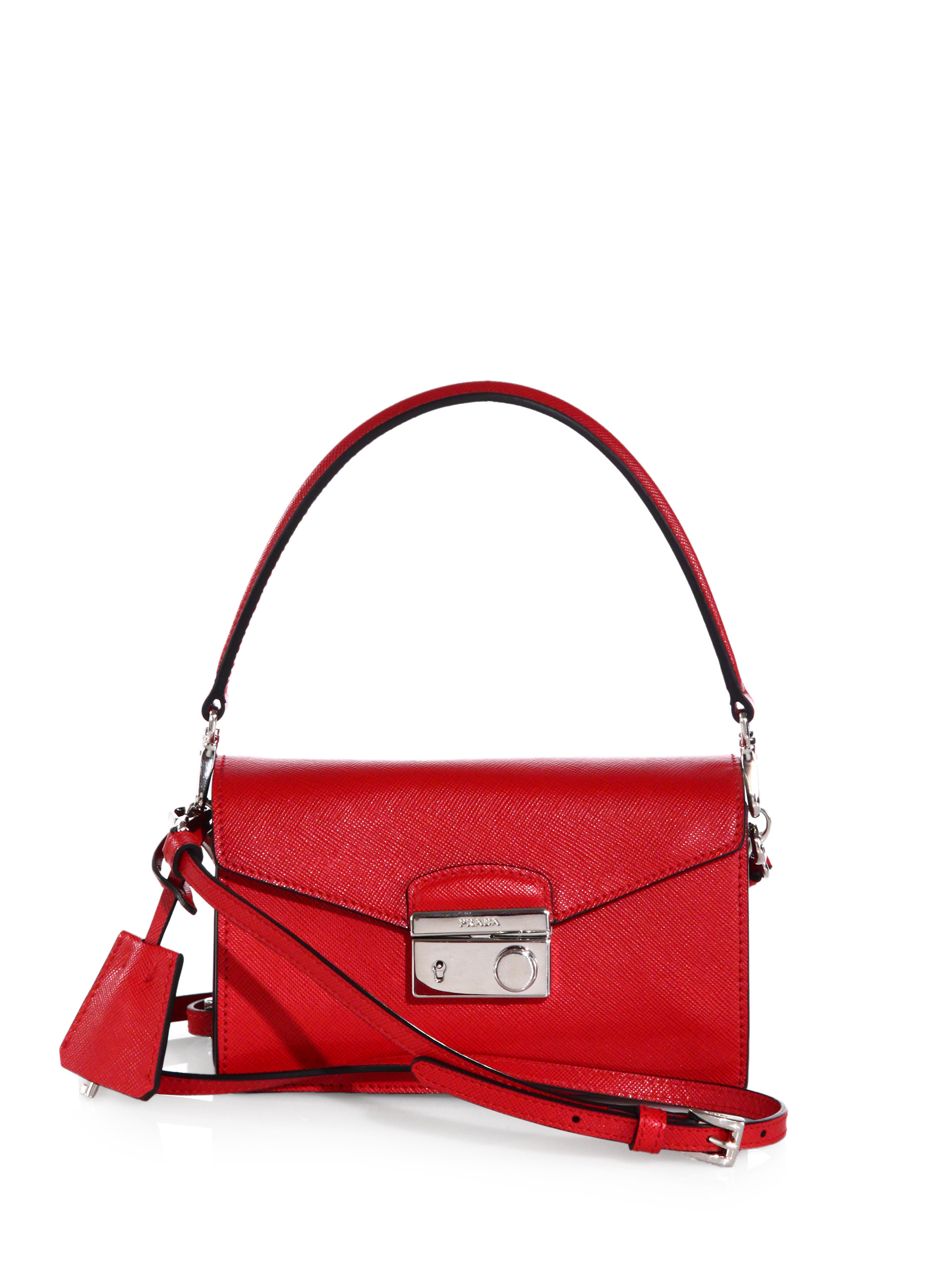Prada Saffiano Leather Mini Sound Crossbody Bag in Red | Lyst