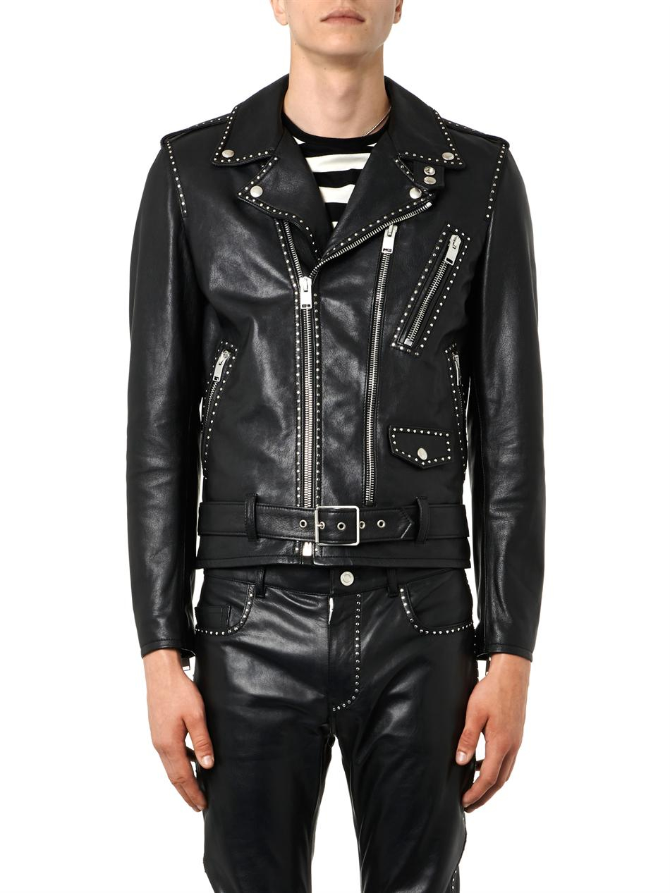 Saint Laurent Studded Leather Biker Jacket In Black For Men Lyst