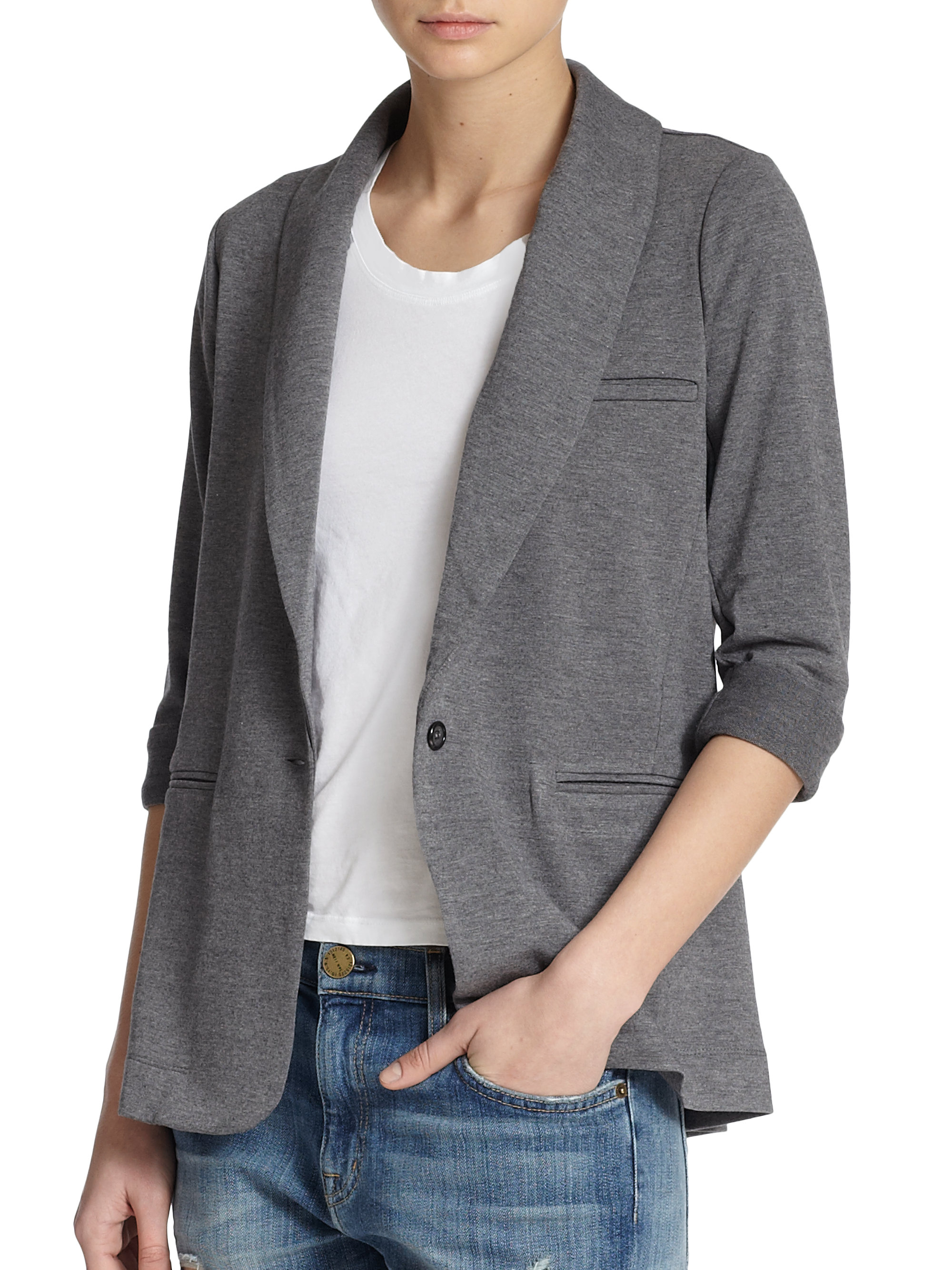 Joie Neville Knit Blazer in Gray (DARKHEATHERGREY) Lyst