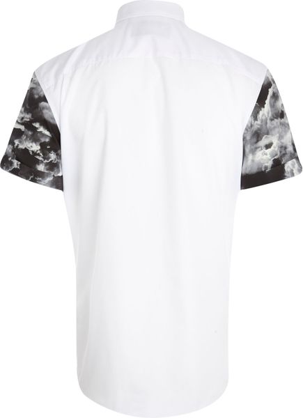 River Island White Cloud Print Sleeve Collar Pin Shirt In