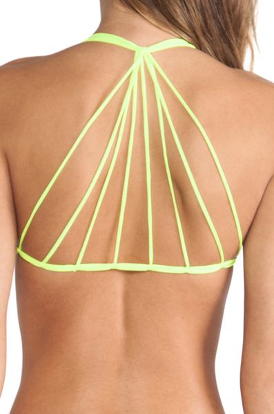 Mikoh Swimwear Swimwear Banyans Multi Skinny String Bikini Top In Green