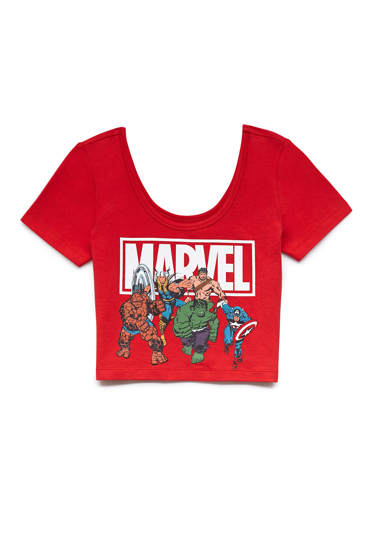 Forever 21 Marvel Superheroes Crop Top in Red (Red/white