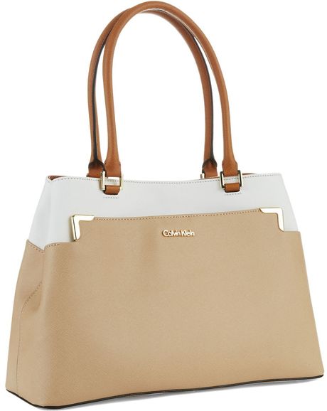 Calvin Klein Colorblock Handbag In White Nude
