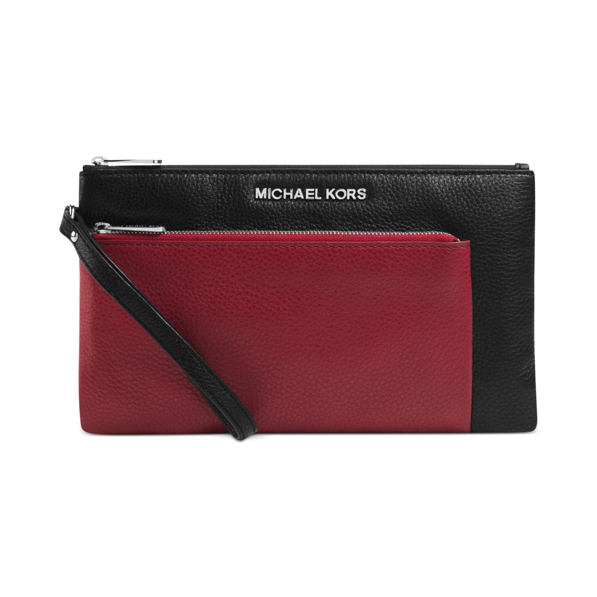 Michael Kors Michael Tippi Large Zip Clutch in Red (Black/Scarlet)