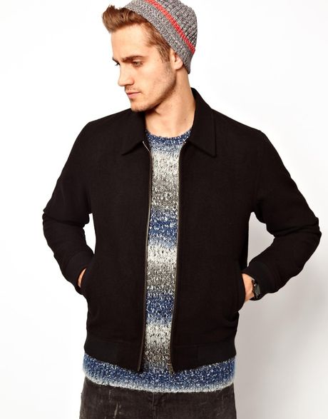 Asos Wool Harrington Jacket in Black for Men | Lyst