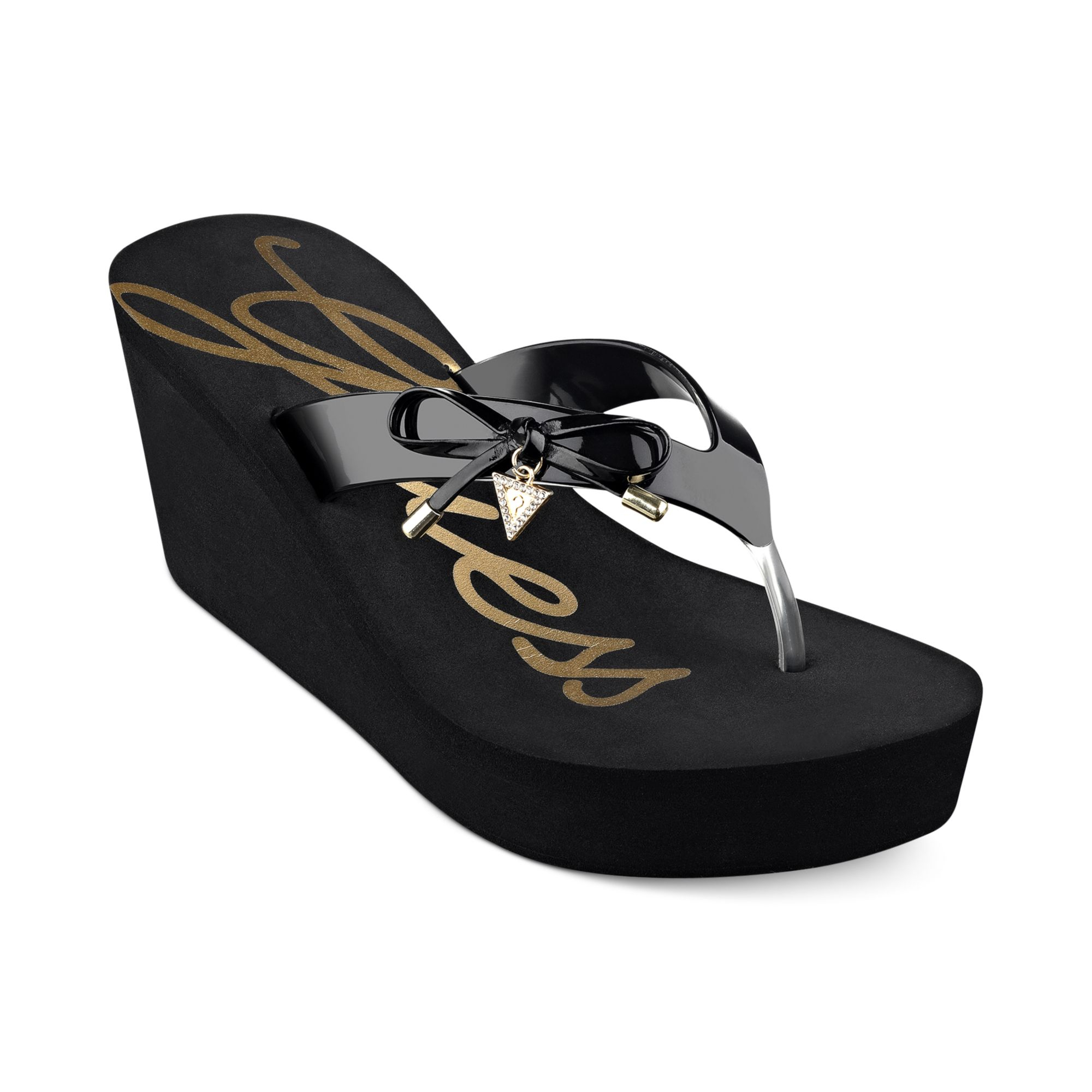 Guess Syona Platform Flip Flops in Black | Lyst