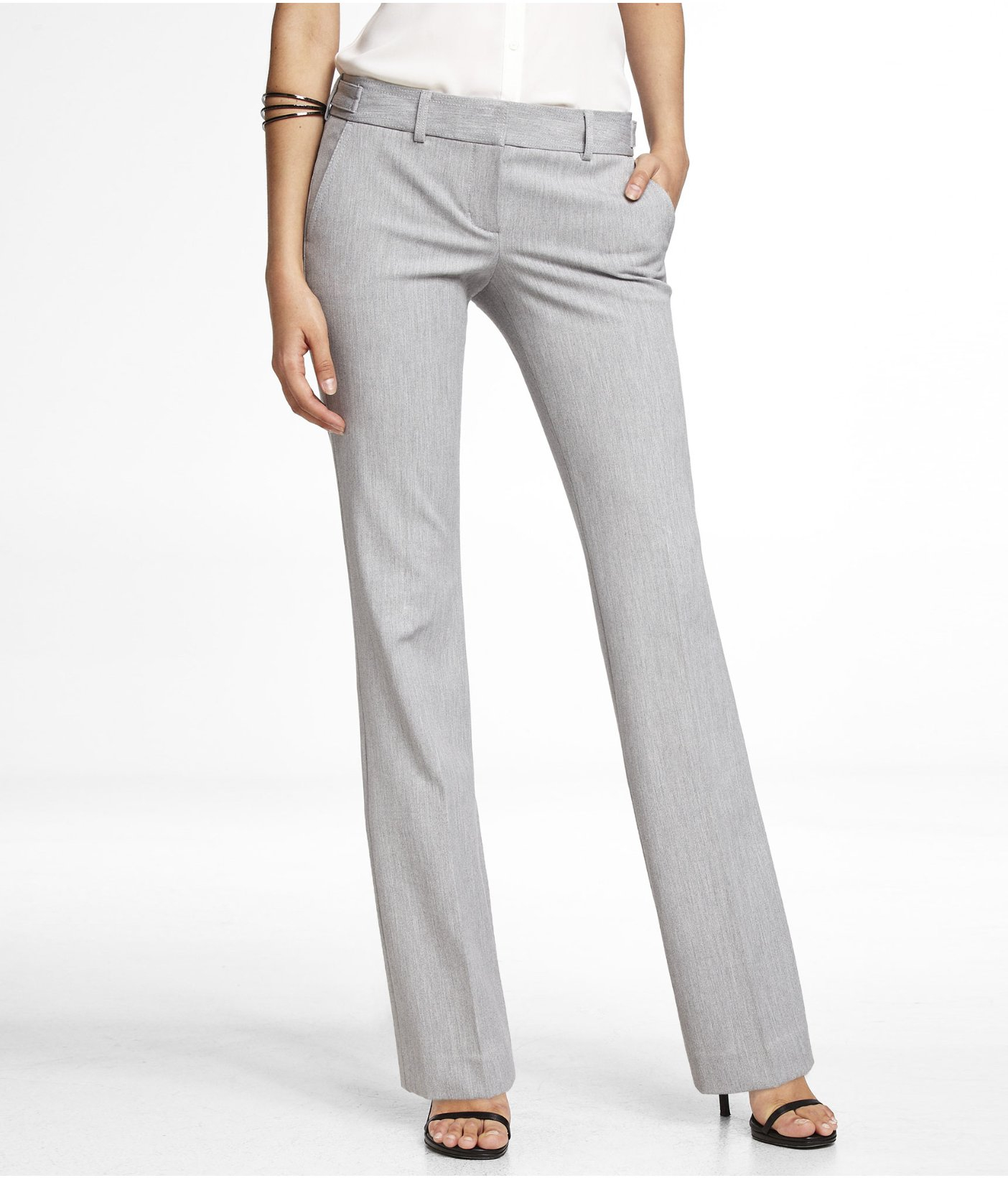 Express Studio Stretch Tab Waist Slim Flare Columnist Pant in Gray (LT