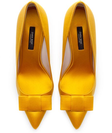 Zara Silk Satin High Heel Court Shoe in Yellow (Mustard) | Lyst