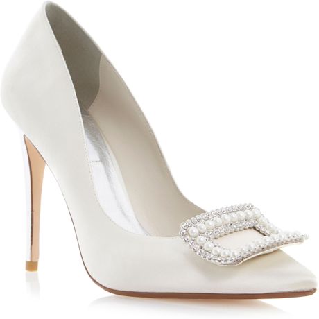 Dune Bouquets Satin Pointed Stiletto Bridal Shoes in White (Ivory ...