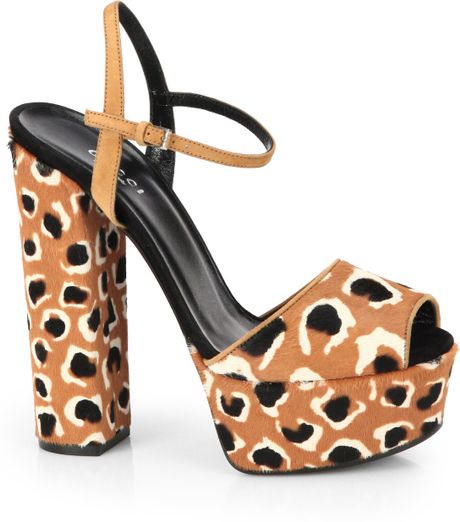 Gucci Leopard-Print Calf Hair Platform Sandals in Animal (TOBACCO ...