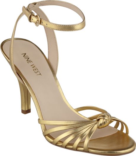 Nine West Saynt High Heel Sandals in Gold (GOLD SYNTHETIC) | Lyst