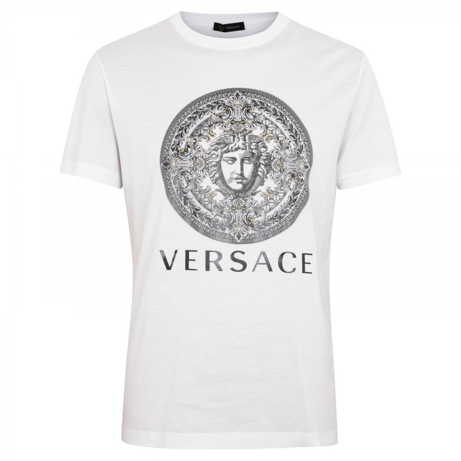 Versace Medusa Print Cotton Jersey T-shirt in White for Men | Lyst
