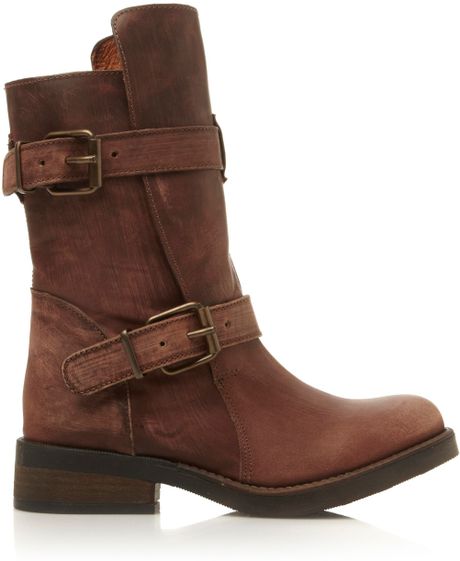 Steve Madden Caveat Strap Detail Boots in Brown | Lyst