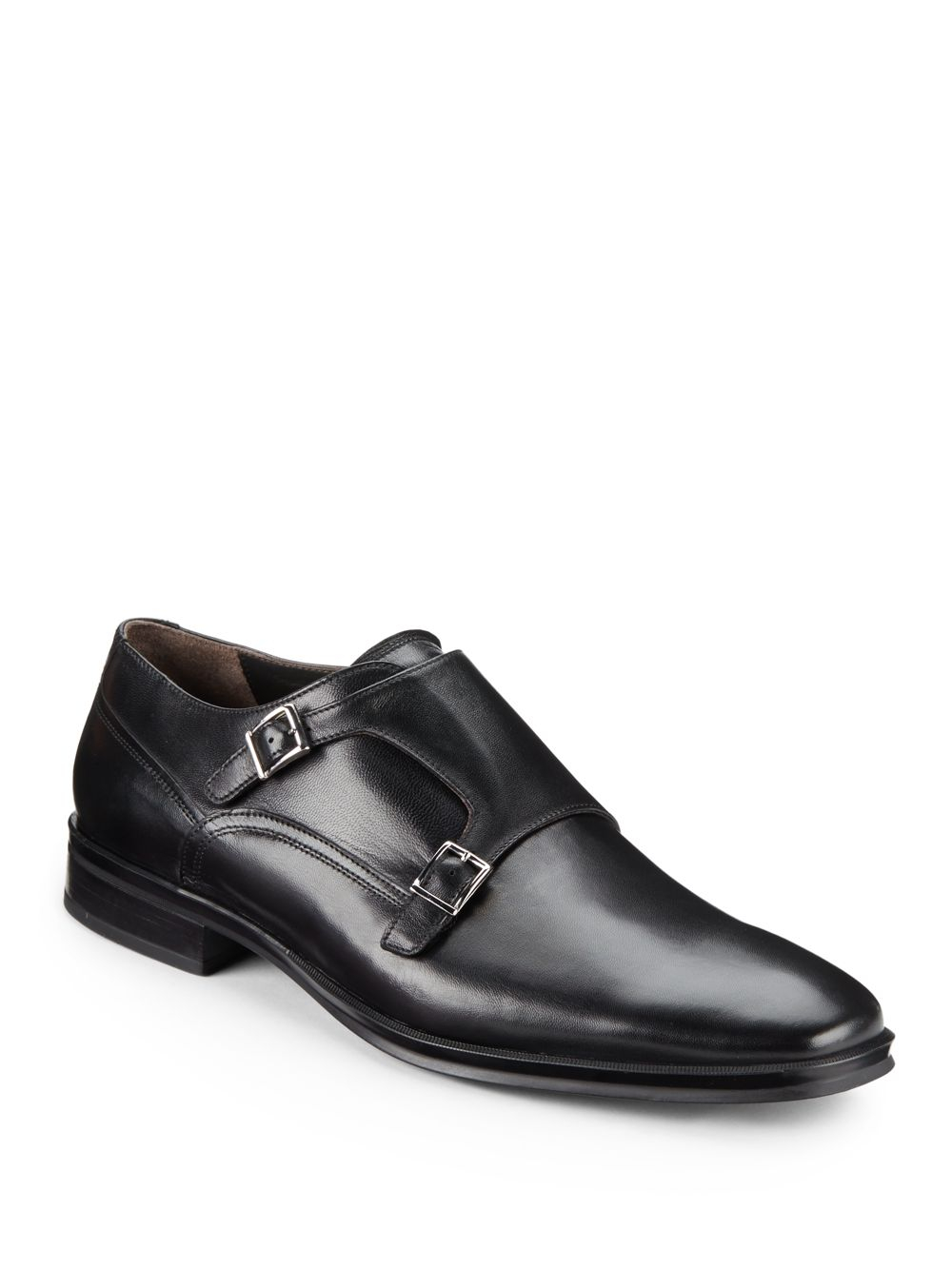 Bruno Magli Paro Leather Double Monkstrap Shoes in Black