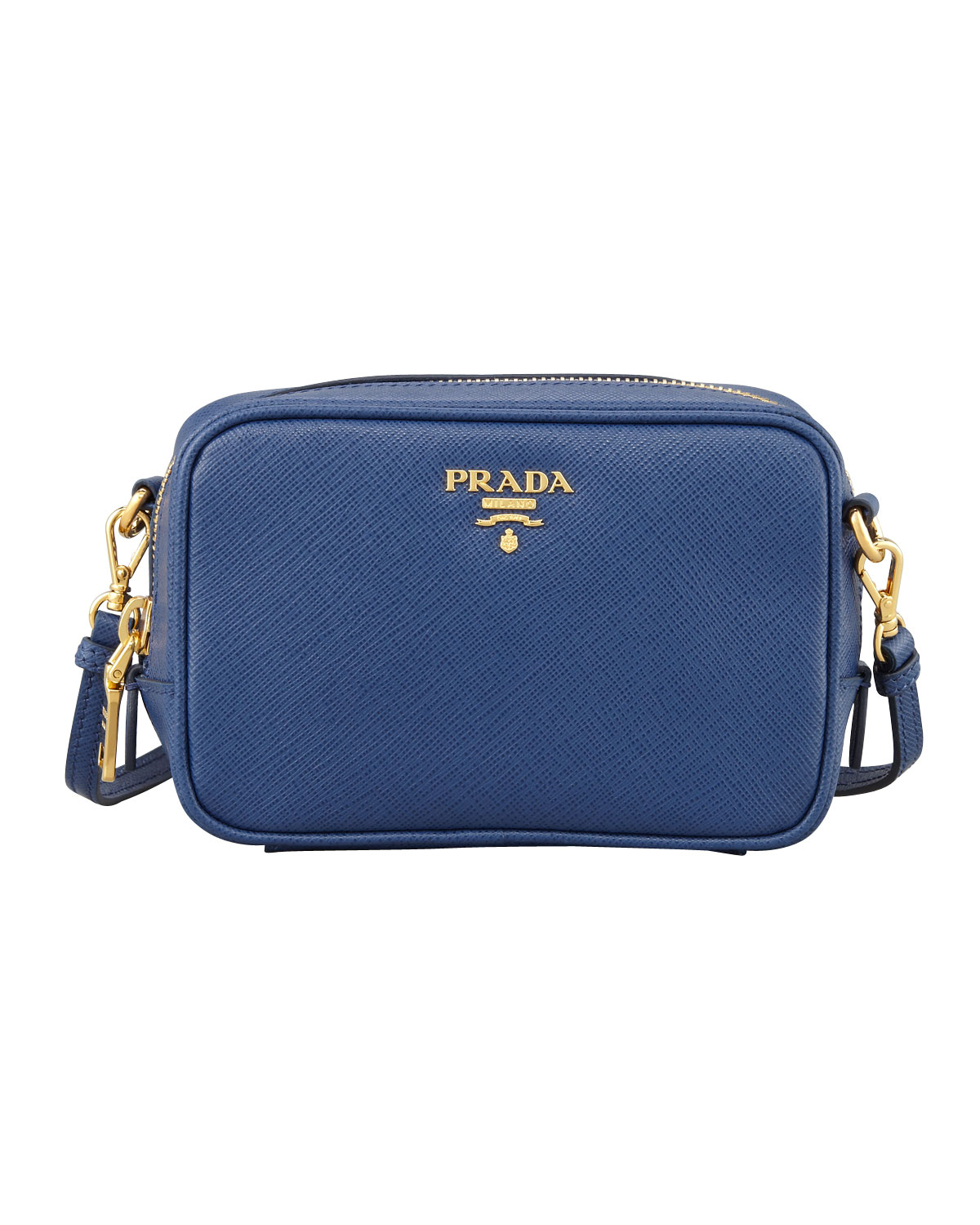 Prada Saffiano Mini Zip Crossbody Bag in Blue