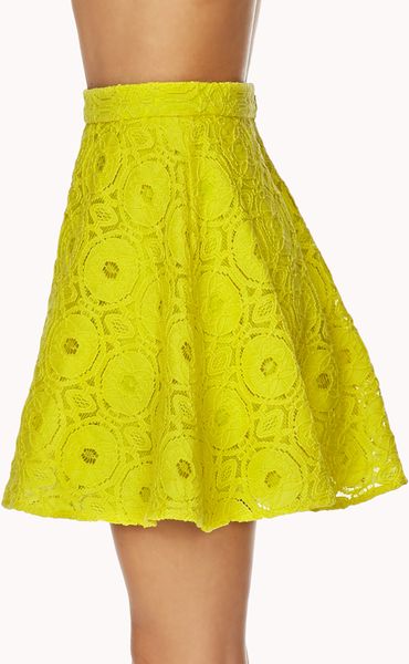 Forever 21 Retro Crochet Skater Skirt in Yellow (Lime)