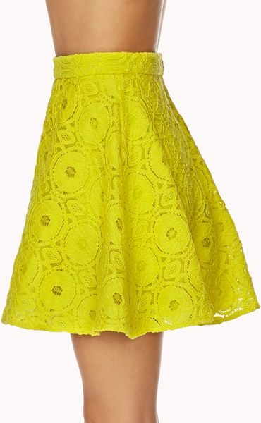 Forever 21 Retro Crochet Skater Skirt in Yellow (Lime) | Lyst