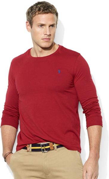 Ralph Lauren Classic Fit Long Sleeve Pocket Crew Neck Cotton Jersey T Shirt In Red For Men 1842