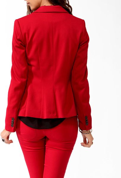 Forever 21 Microribbed Blazer in Red | Lyst