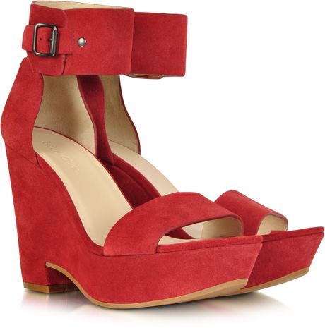 ChloÃ© Red Suede Wedge Sandal in Red | Lyst