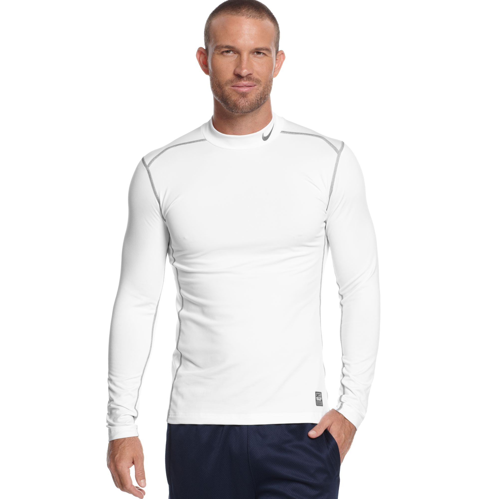 Download Nike Hyperwarm Pro Core Mock Crew 2 Shirt in White for Men ...
