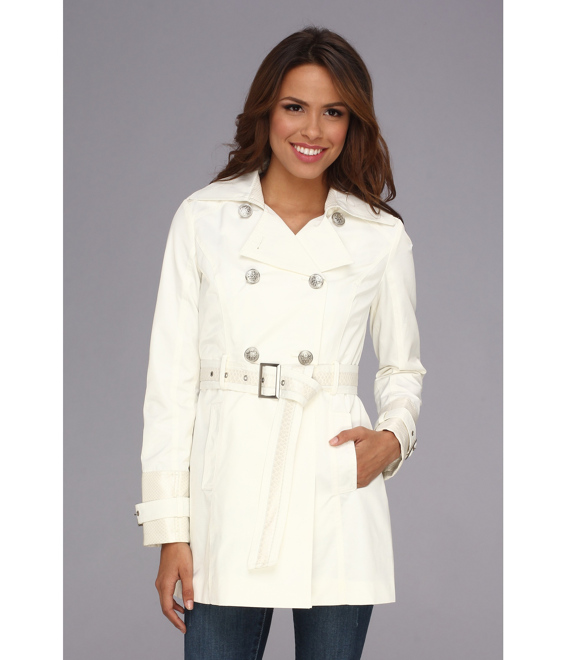 Jessica Simpson Belted Trench Coat Jofmc638 in Beige (Off White) | Lyst