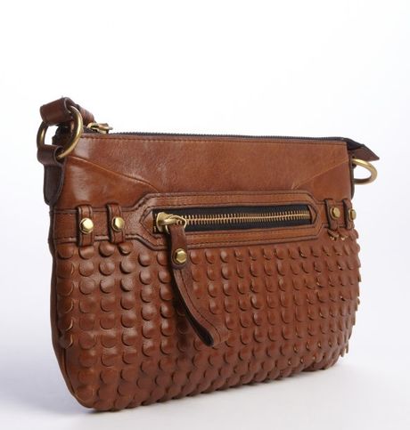 Oryany Cognac Leather Laser Cut And Stud &#39;Molly&#39; Crossbody Bag in Brown (cognac) | Lyst