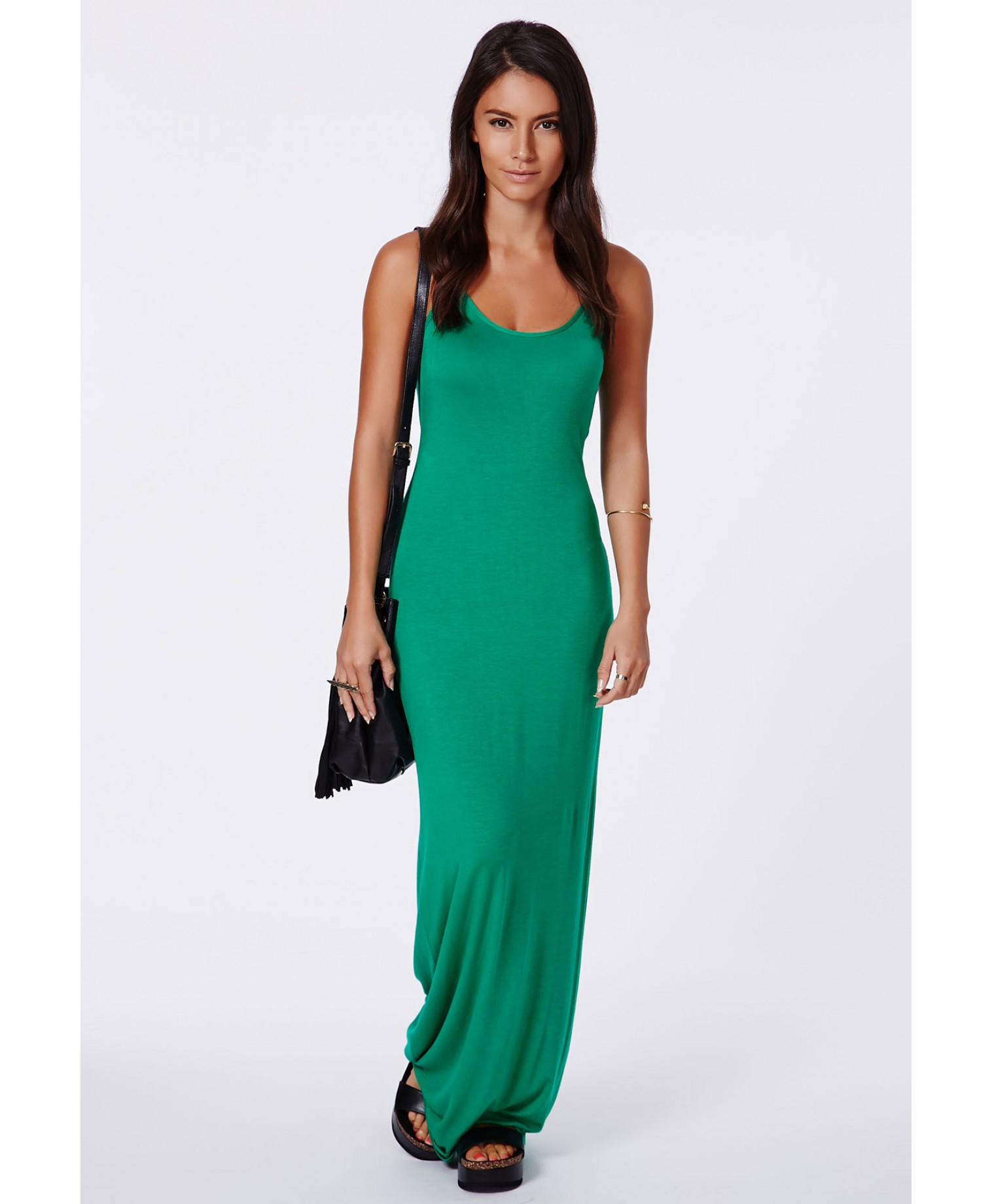 Missguided Tamirka Green Strappy Jersey Maxi Dress in Green